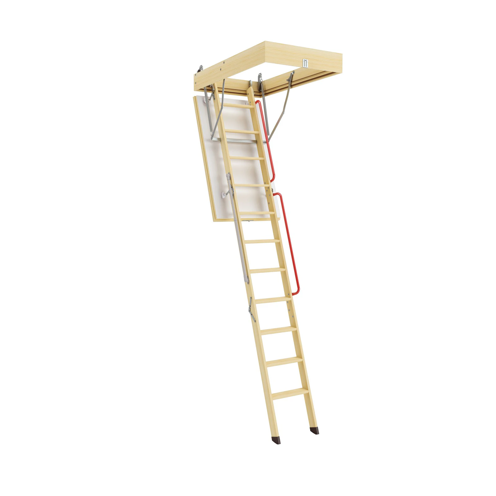 Drewniane schody strychowe z dodatkową poręczą Fakro LWL EXTRA 60x120/280