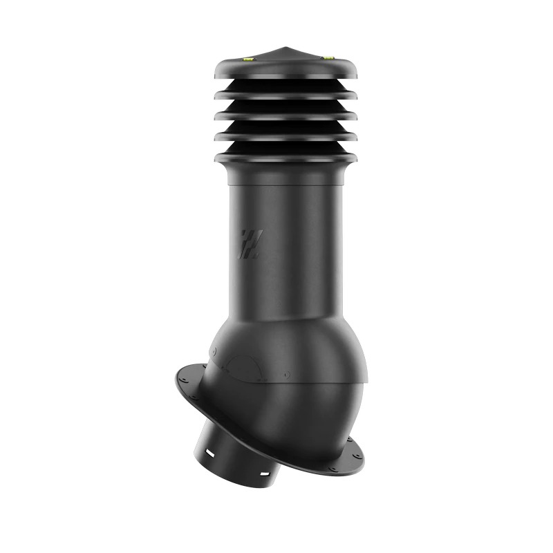 HV-125-02-PI Kominek wentylacyjny HiVent z podstawą płaską i uszczelką butylową profil PI fi 125mm nieocieplony czarny