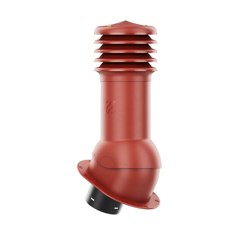 HV-125-04-PI Kominek wentylacyjny HiVent z podstawą płaską i uszczelką butylową profil PI fi 125mm nieocieplony czerwony