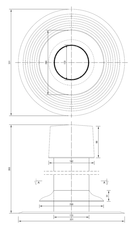 Kominek wentylacyjny do papy do dachów płaskich IVT fi 110 mm