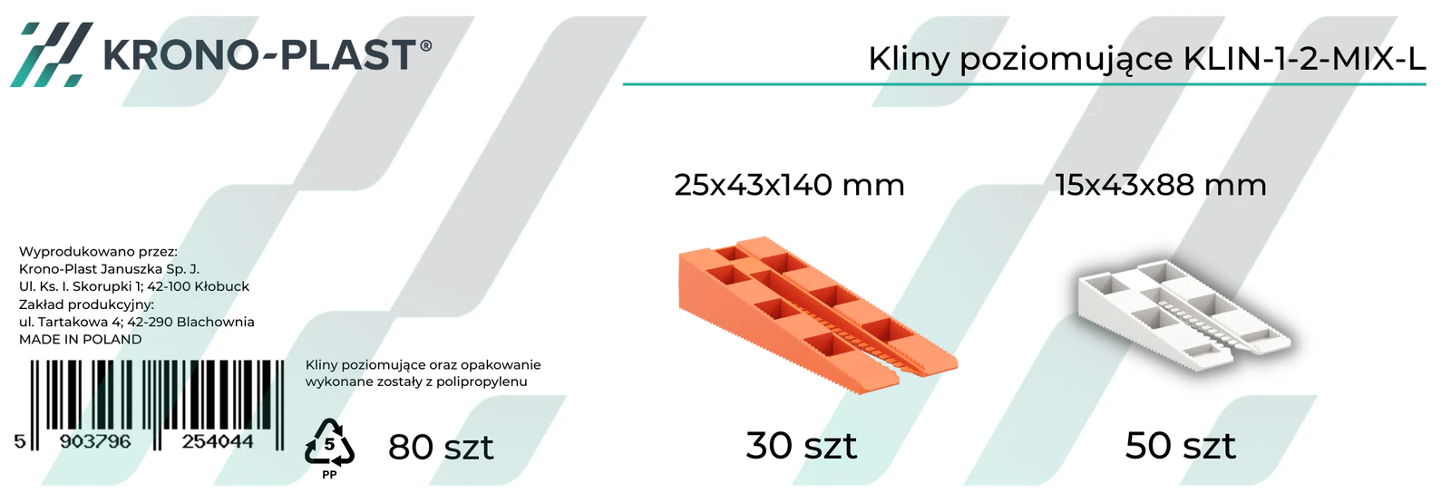 Mix klinów dekarskich do poziomowania łat na dachu 80 szt