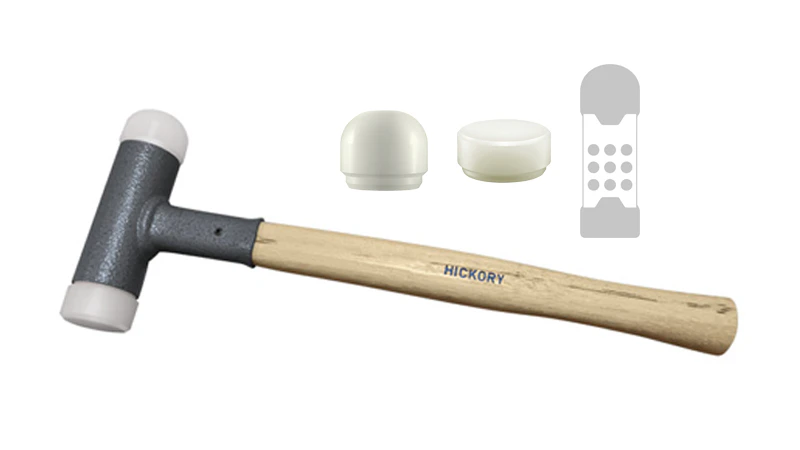 Młotek bezodrzutowy, dwie końcówki nylonowe (płaska + okrągła), 460g