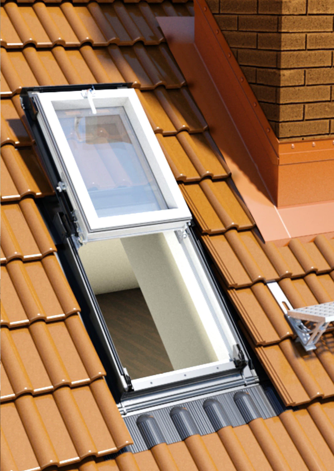 Wyłaz dachowy z PVC biały/RAL 7016 2-szybowy OKPOL IGWX E2 55x78