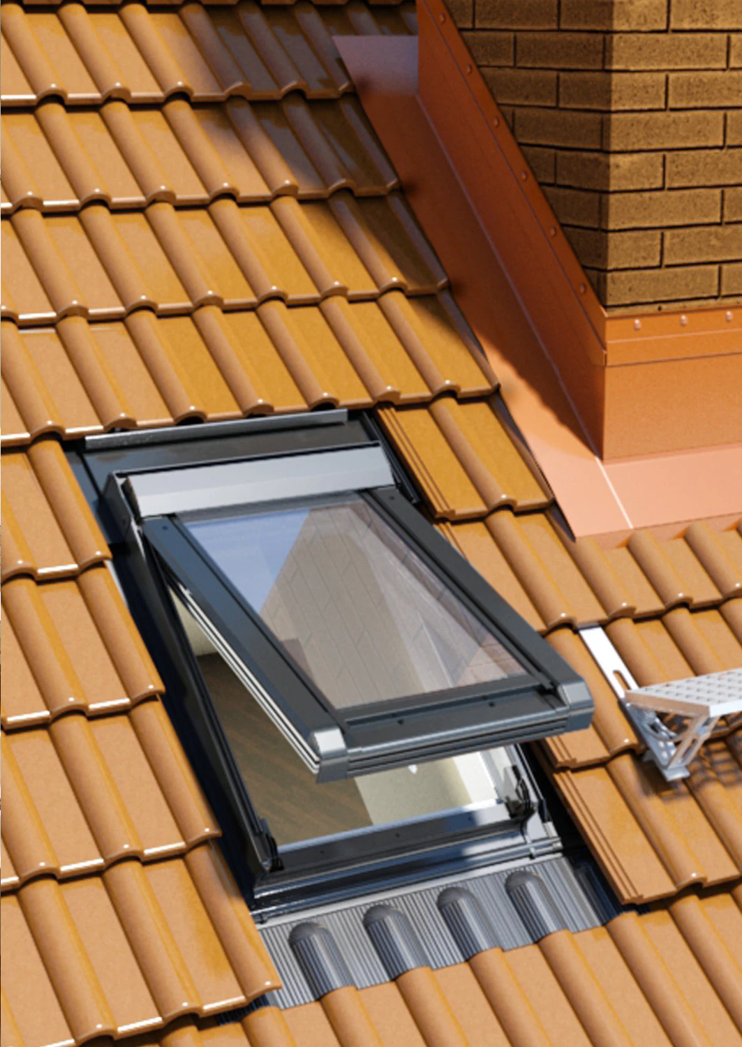 Wyłaz dachowy z PVC biały/RAL 7016 2-szybowy OKPOL IGWX E2 55x78