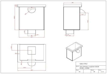 Kosz zlewowy do rury kwadratowej 80x80 ciemnosrebrny 9007 Galeco STAL2
