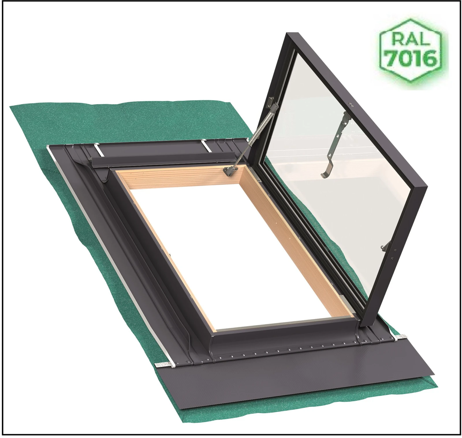Okno wyłazowe otwierane na bok 46x75 Fakro WGU-X GreenView RAL 7016